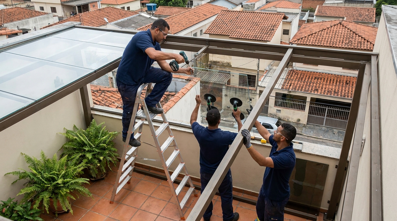 Cobertura de vidro em terraço com telhados em Joinville-SC