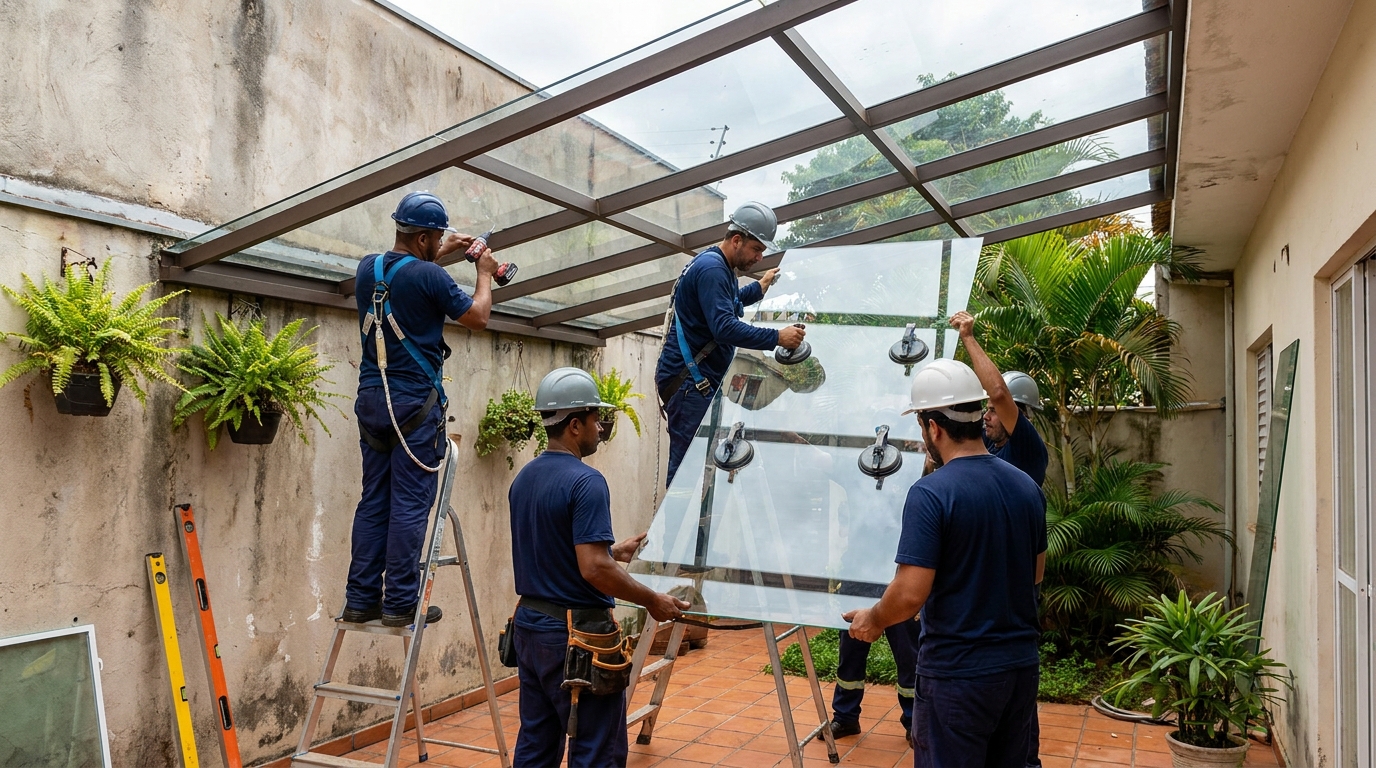 Instalação de cobertura de vidro em Joinville-SC