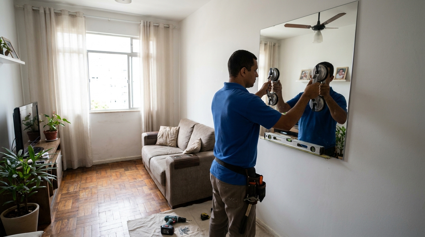 Espelho sob medida com parquet em Joinville-SC