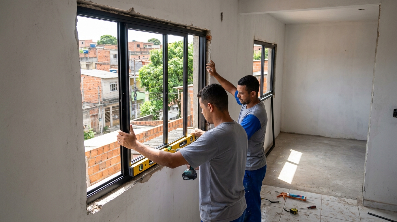 Esquadria de alumínio em obra em Joinville-SC