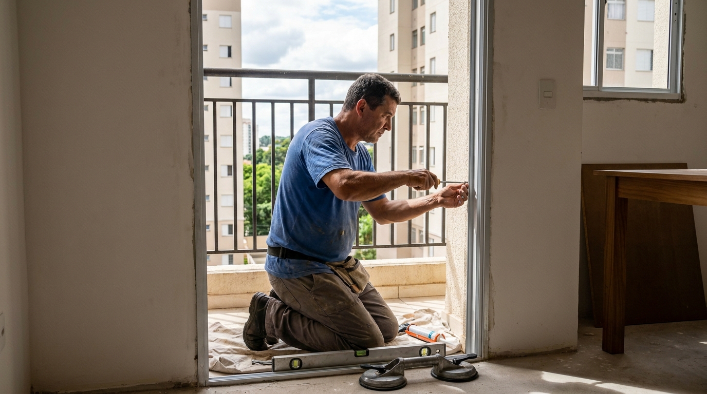 Janela de vidro em apartamento alto em Joinville-SC